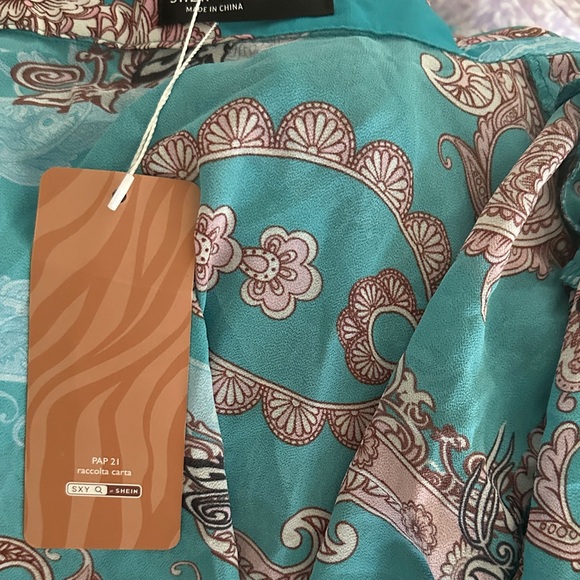 Turquoise Paisley Wrap two piece pantsuit with Tie Waist - Picture 2 of 2